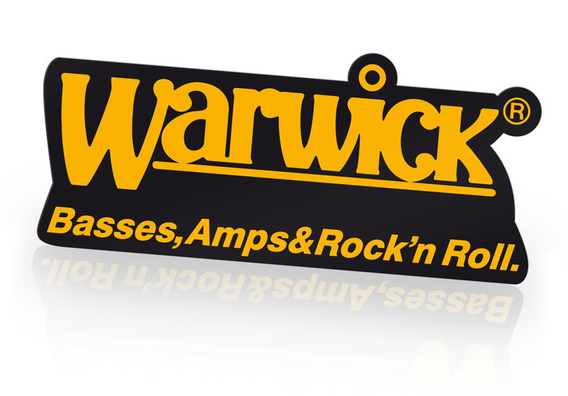 Warwick Promo - Logo Sticker (Die Cut), Yellow on Black, 15.2 x 7.9 cm