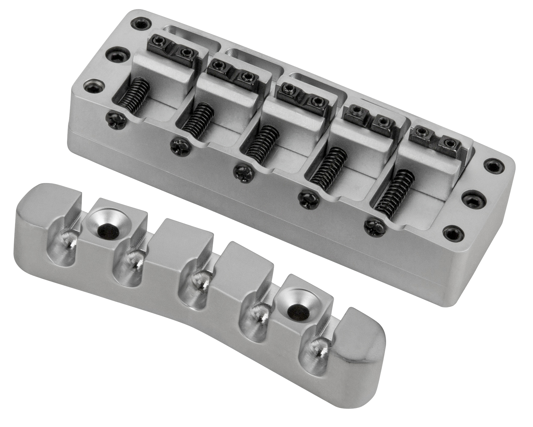 Warwick Parts - 2-Piece 3D Bridge & Tailpiece, 5-String, Brass - Satin Chrome