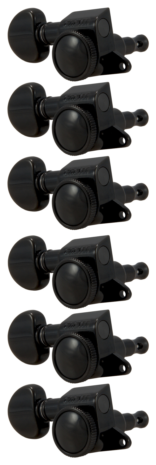Grover 505BCL6 Mini Roto-Grip Locking Rotomatics - Guitar Machine Heads, 6-in-Line, Lefthand, Treble Side (Right) - Black Chrome