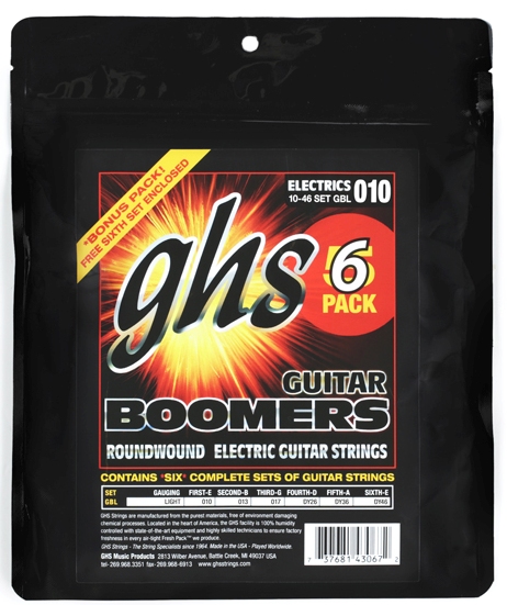 GHS Guitar Boomers - GBL - Electric Guitar String Set, Light, .010-.046, 6-Pack