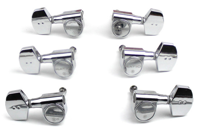 Graph Tech PRN-2411-C0 Ratio Acoustic Guitar Machine Heads with Contemporary Button - 3 + 3 - Chrome