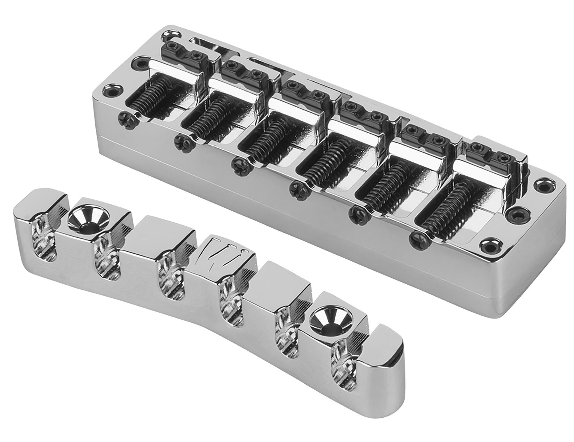 Warwick Parts - 2-Piece 3D Bridge & Tailpiece, 6-String, Brass - Chrome