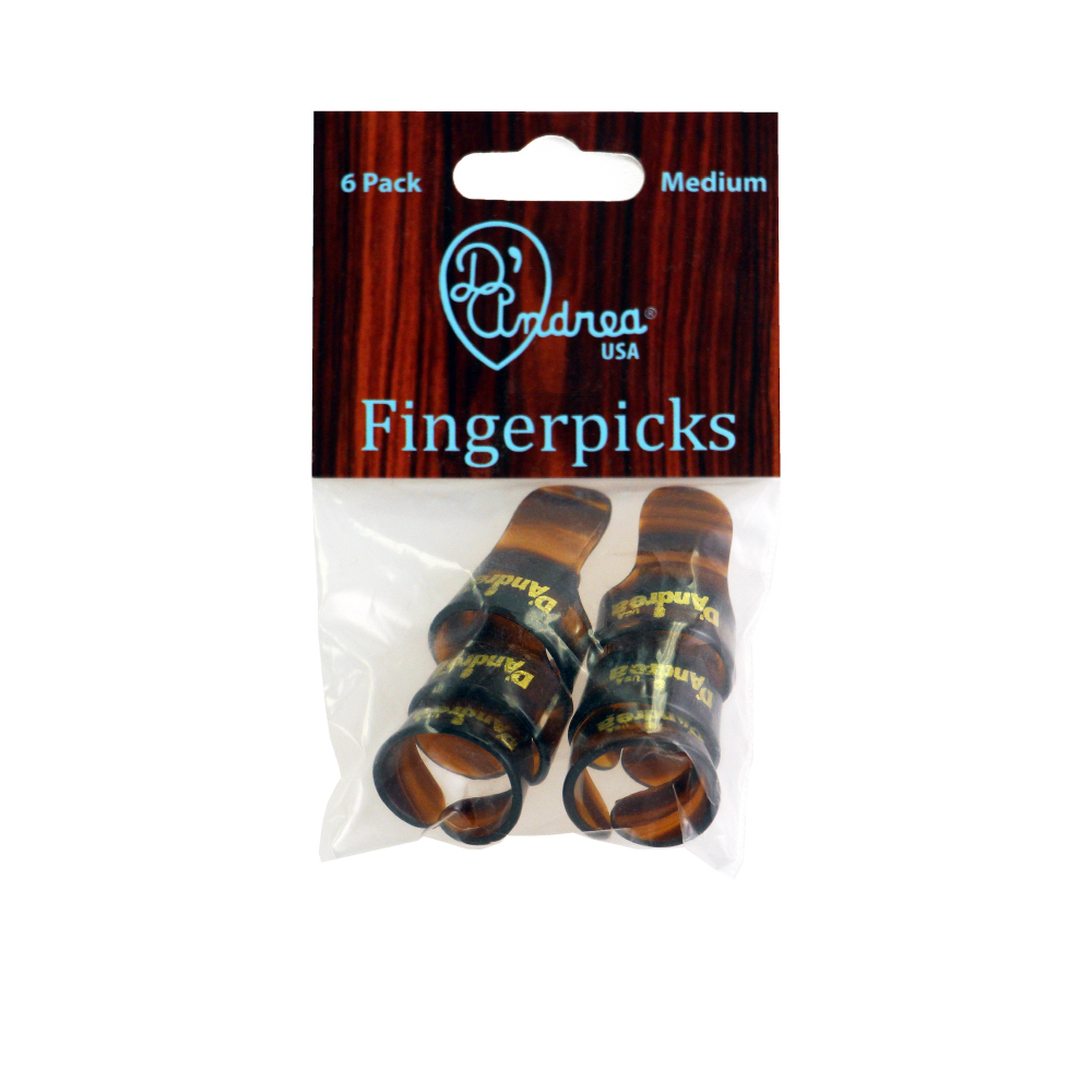 D'Andrea Finger Picks (R6374 MD SHL), 6 pcs Pick Pack, Medium, Shell