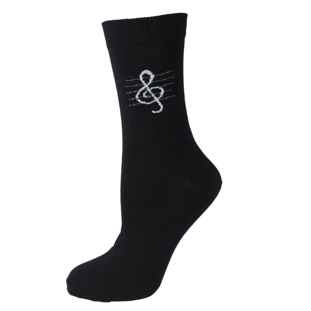 Schwarze Socken mit eingewebtem Violinschlüssel, Musik-Socken Gr. 35-38