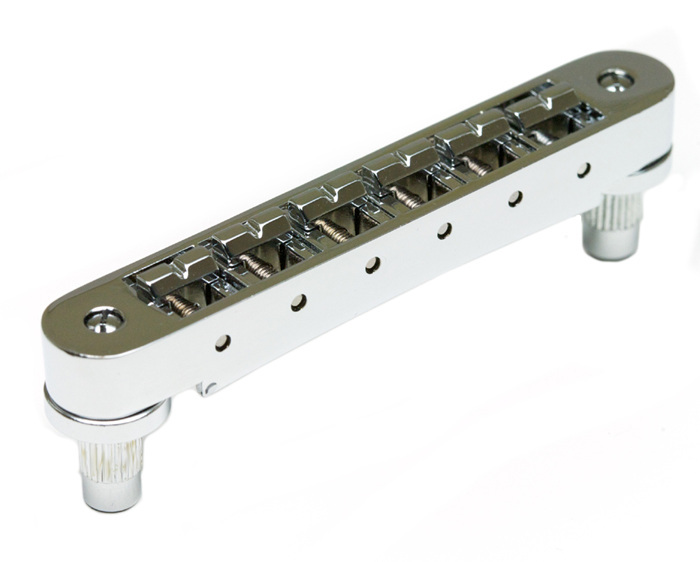 ResoMax PM-8843-C0 - NV1 Tune-O-Matic Bridge with ResoMax Saddles (Small Posts, 4 mm) - Chrome