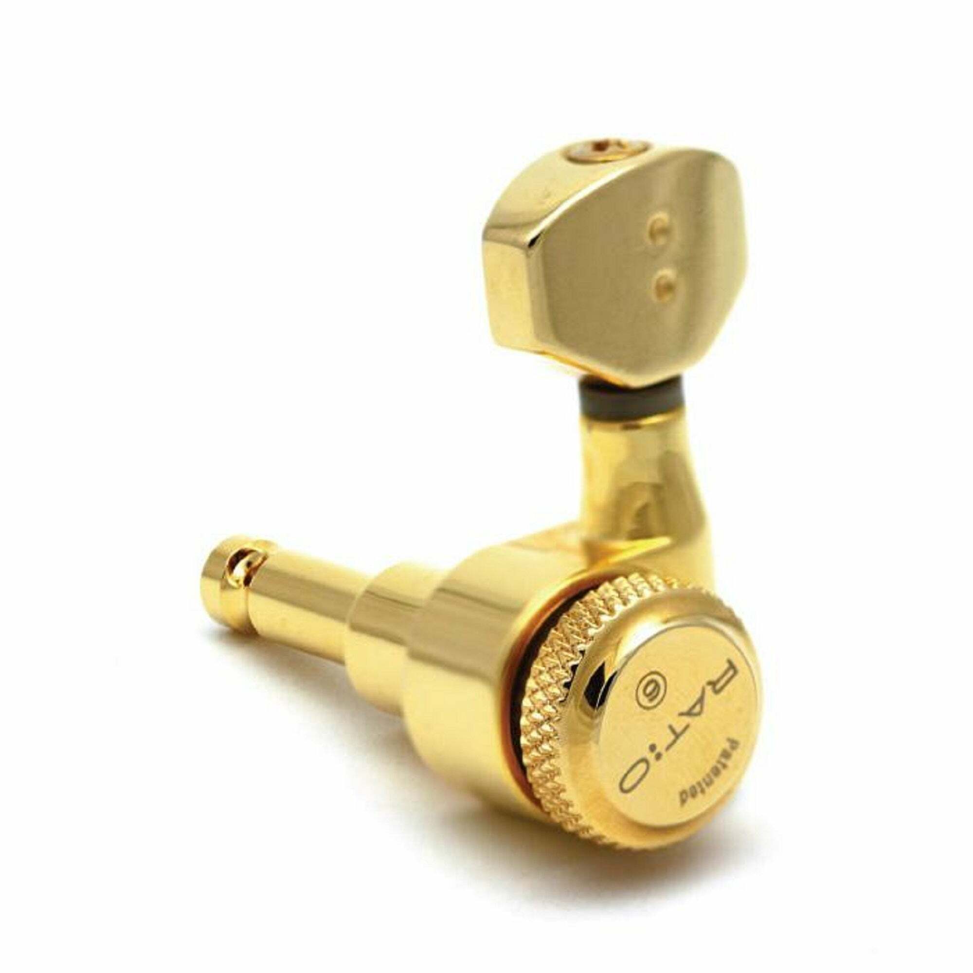 Graph Tech PRL-8721-LG0 Ratio Electric Locking Machine Heads with Mini Contemporary Button - 6-in-Line, Lefthand, Treble Side (Right) - Gold