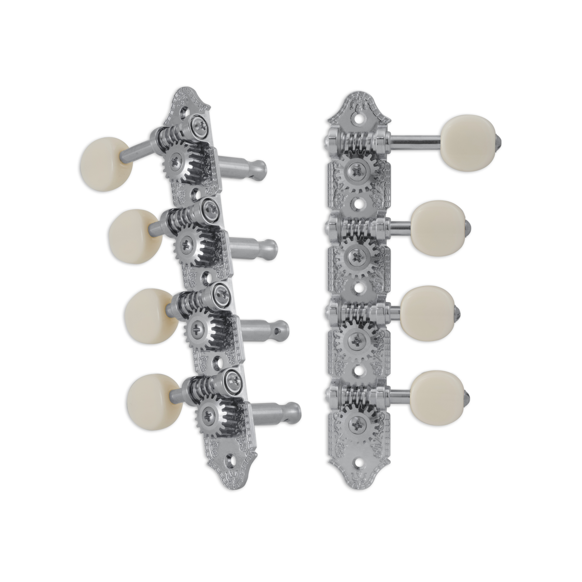 Grover 409FCW Professional Mandolin Standard "F"-Style Machine Heads with White Button - Standard, 4 + 4 - Chrome