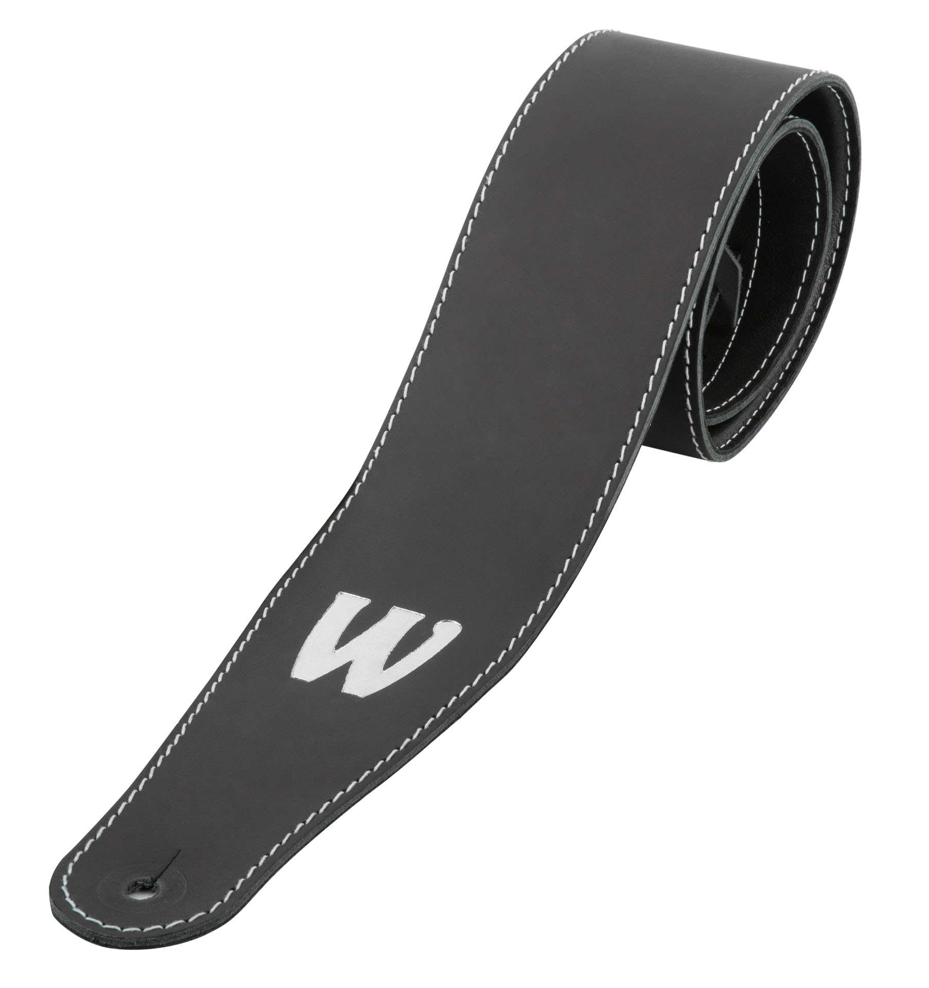 Warwick Teambuilt Genuine Leather Bass Strap - Black, Silver Embossing