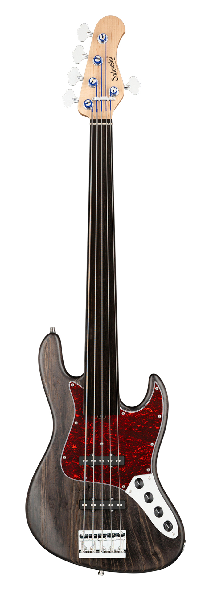 Sadowsky MetroLine 21-Fret Vintage J/J Bass, Swamp Ash Body, Tigerstripe Ebony Fingerboard, 5-String, Fretless - Nirvana Black Transparent Satin