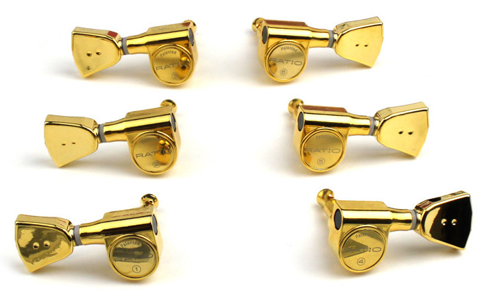 Graph Tech PRN-2341-G0 Ratio Electric Guitar Machine Heads with Vintage Button - 3 + 3 - Gold