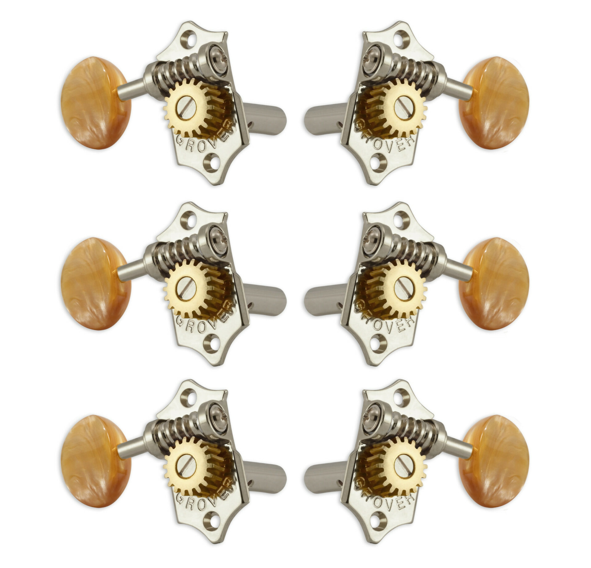Grover H97-18NAA Original Sta-Tite Machine Head with Acrylic Amber Button and 18:1 Gear Ratio, Horizontal - Guitar Machine Heads, 3 + 3 - Nickel