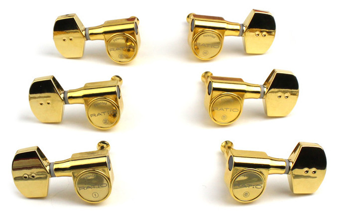 Graph Tech PRN-2311-G0 Ratio Electric Guitar Machine Heads with Contemporary Button - 3 + 3 - Gold