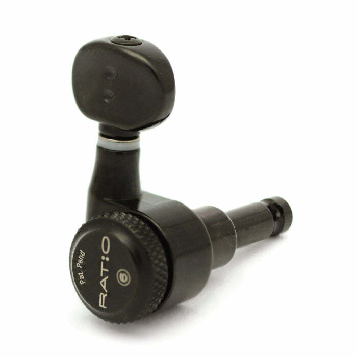 Graph Tech PRL-9731-B0 Ratio Electric Locking Machine Heads with Classic Button, Staggered Posts - 6-in-Line, Bass Side (Left) - Black