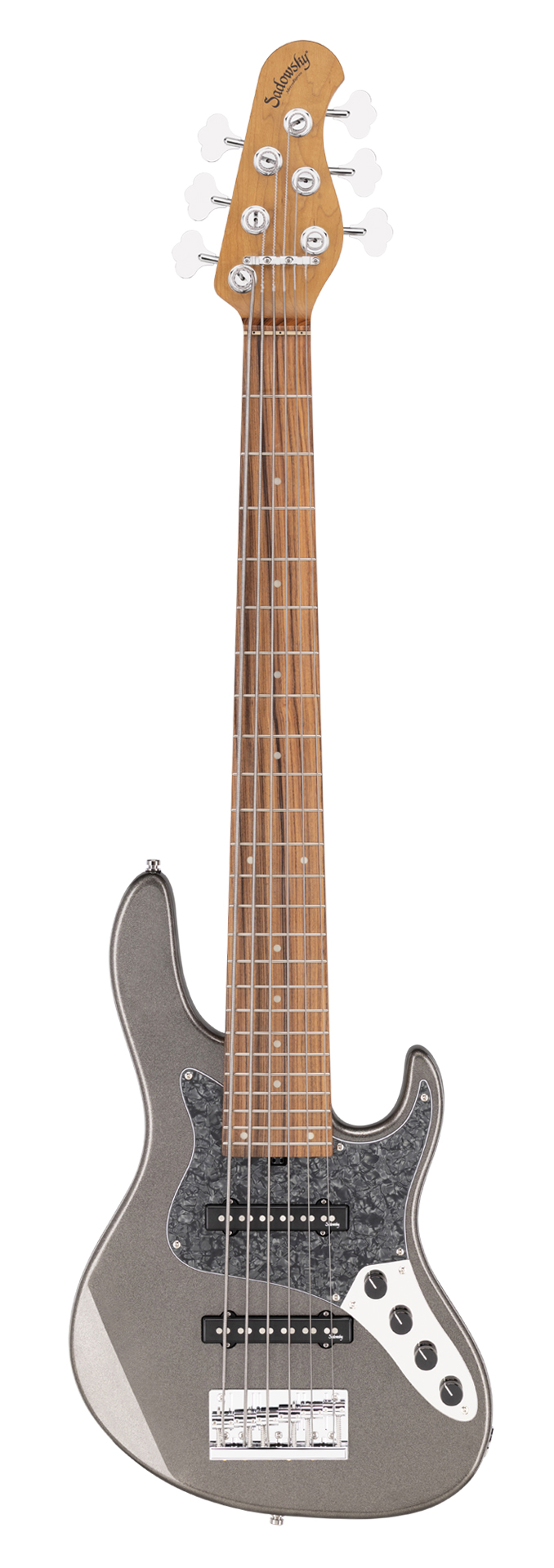 Sadowsky MetroExpress 24-Fret Vintage J/J Bass, Morado Fingerboard, 6-String - Solid Silver Metallic High Polish