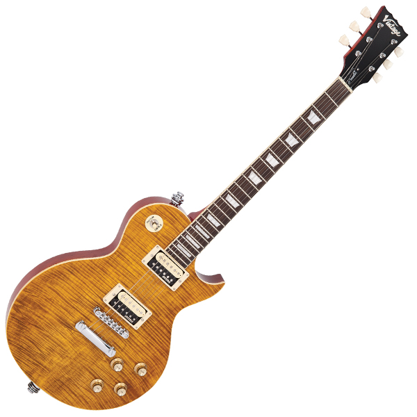 VINTAGE Reissued V100AFD E-Gitarre, Flamed Amber