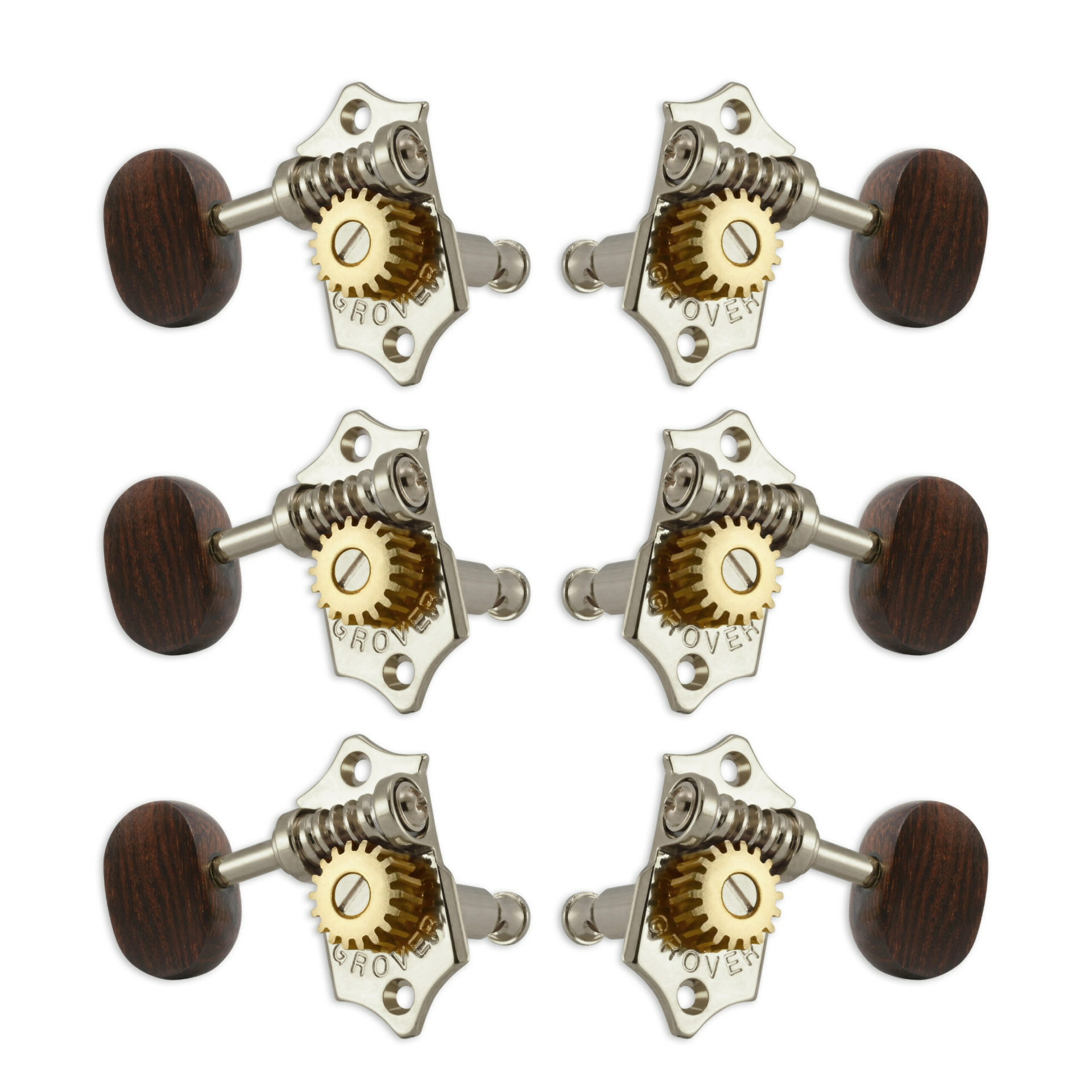 Grover V97-18NAR Original Sta-Tite Machine Head with Rosewood Button and 18:1 Gear Ratio, Vertical - Guitar Machine Heads, 3 + 3 - Nickel