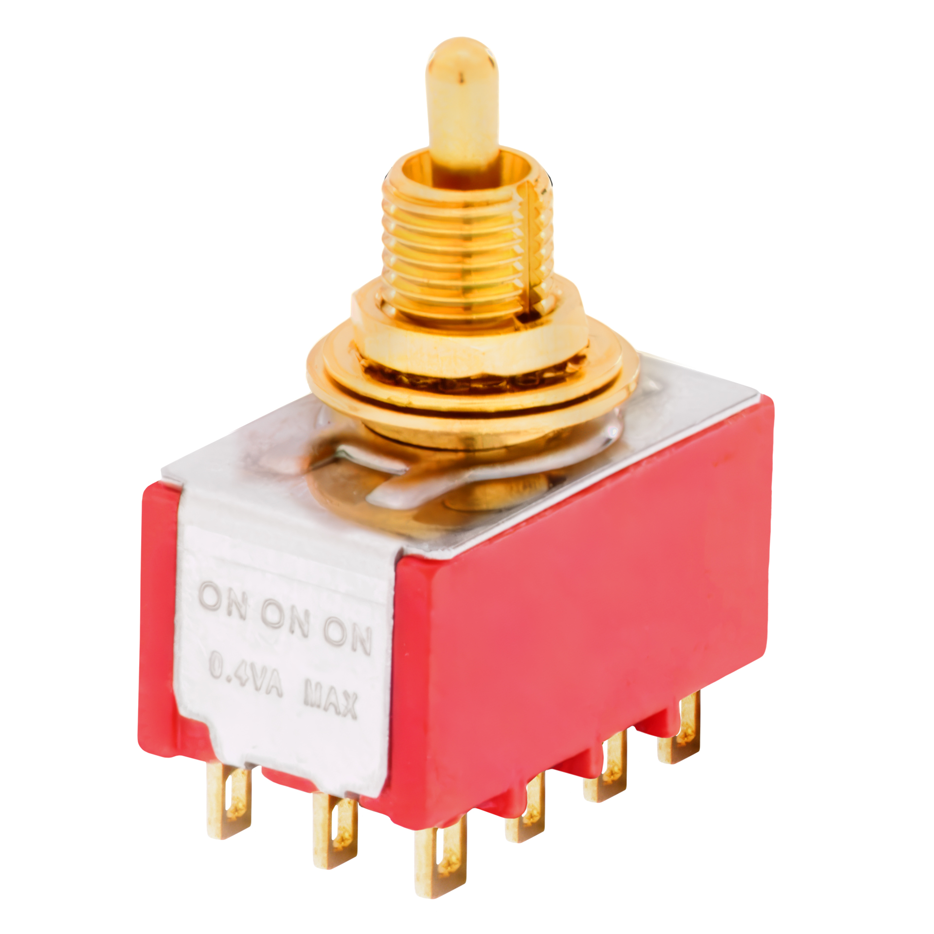 MEC Mini Toggle Switch, Short, Solder Lugs, ON/ON/ON, 4P3T - Gold