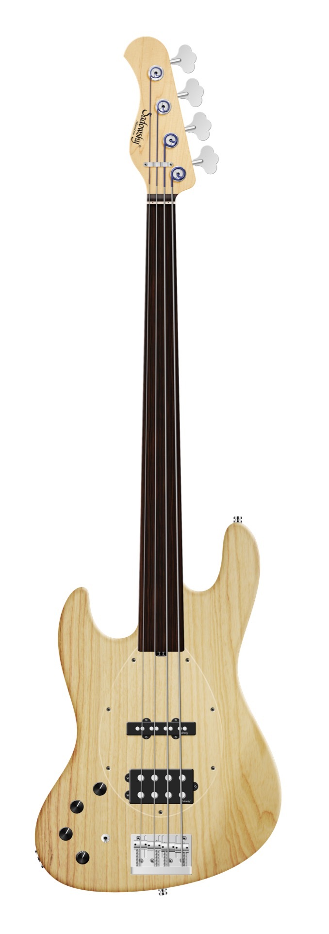 Sadowsky MetroLine 21-Fret Vintage M/J Bass, Swamp Ash Body, Tigerstripe Ebony Fingerboard, 4-String, Fretless, Lefthand - Natural Transparent Satin