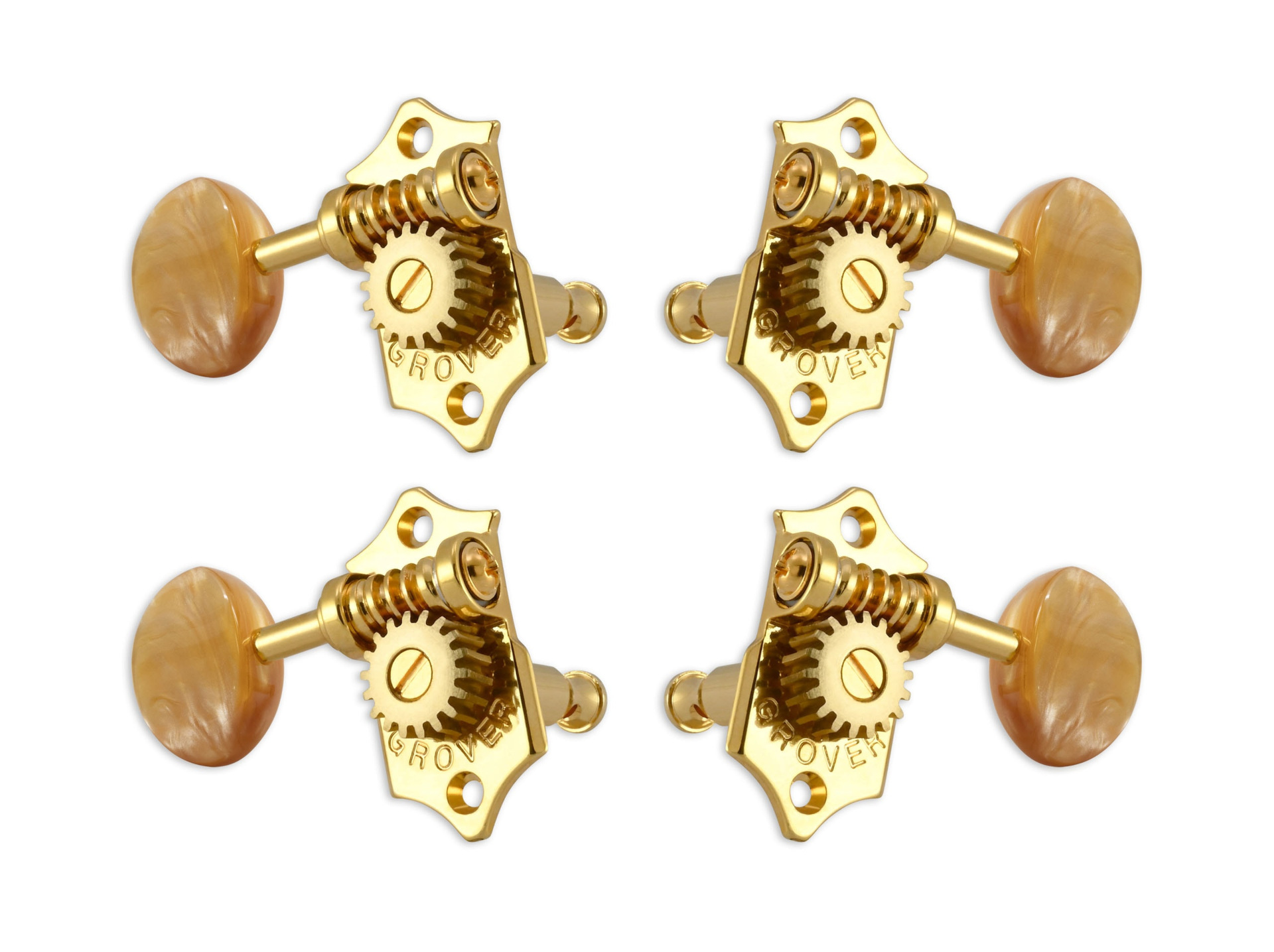 Grover U98-18GA Sta-Tite Geared Ukulele Pegs with Acrylic Amber Button, 25.3 mm Post - 4 pcs. - Gold