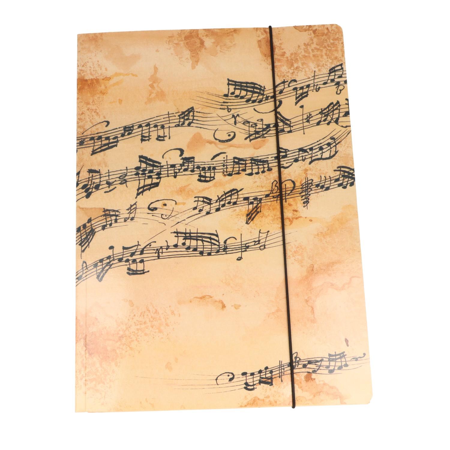 Cremefarbene Gummispannmappe mit Notenlinien