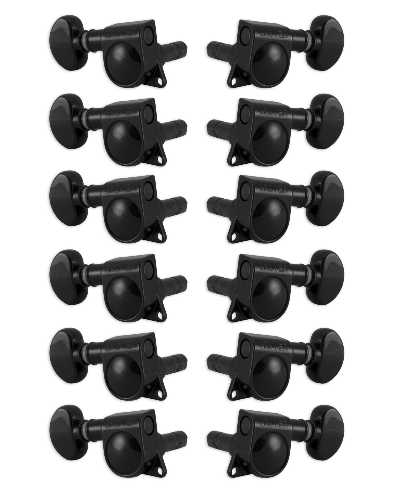 Grover 406BC12 Mini Locking Rotomatics with Round Button - Guitar Machine Heads, 6 + 6 - Black Chrome
