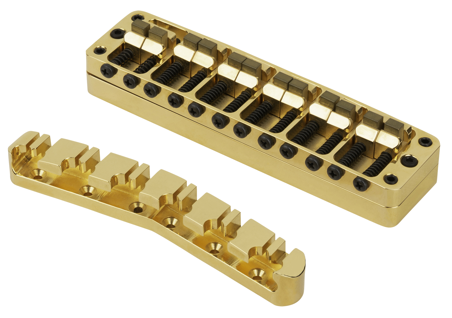 Warwick Parts - 2-Piece 3D Bridge & Tailpiece, 12-String, Broadneck, Brass - Gold