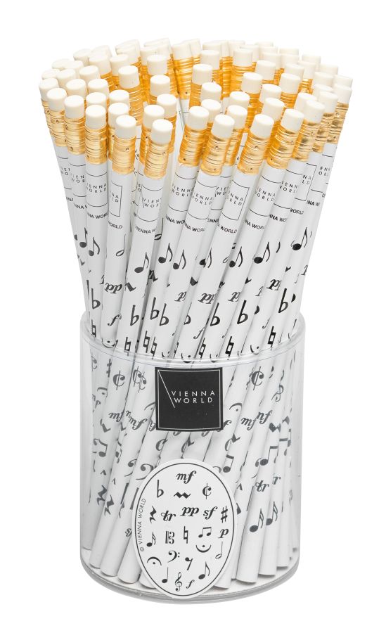 Bleistift Musik - weiß mit Musiksymbole in schwarz