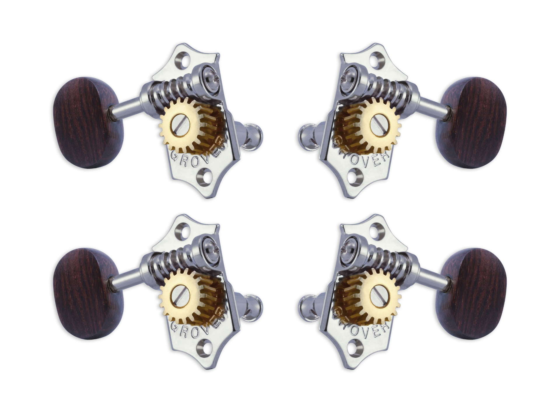 Grover U99-18CR Sta-Tite Geared Ukulele Pegs with Rosewood Button, 21.3 mm Post - 4 pcs. - Chrome