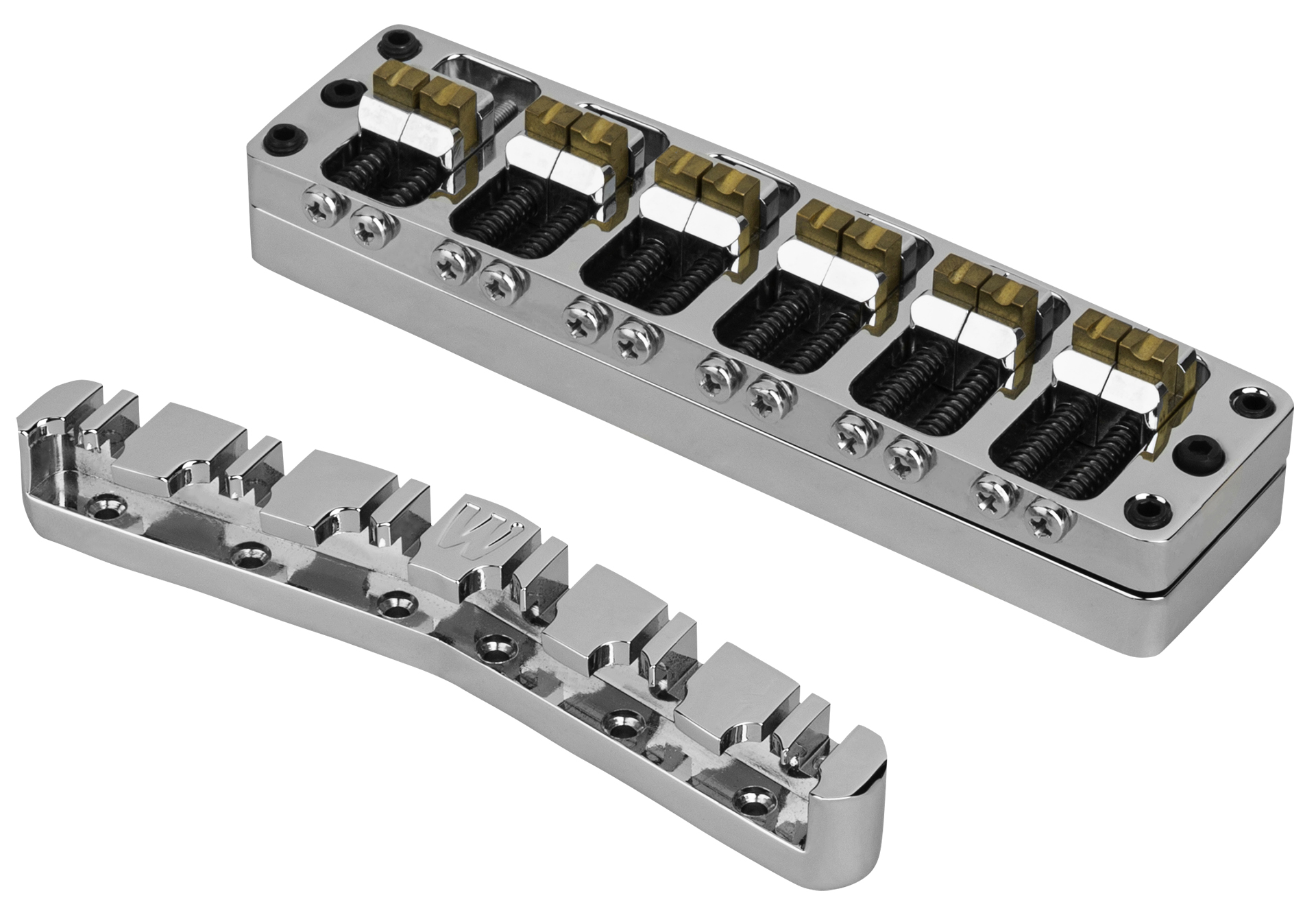 Warwick Parts - 2-Piece 3D Bridge & Tailpiece, 12-String, Broadneck, Brass - Chrome