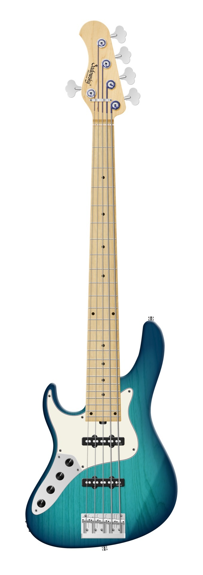 Sadowsky MetroLine 24-Fret Vintage J/J Bass, Swamp Ash Body, Maple Fingerboard, 5-String, Lefthand - Bora Blue Burst Transparent Satin