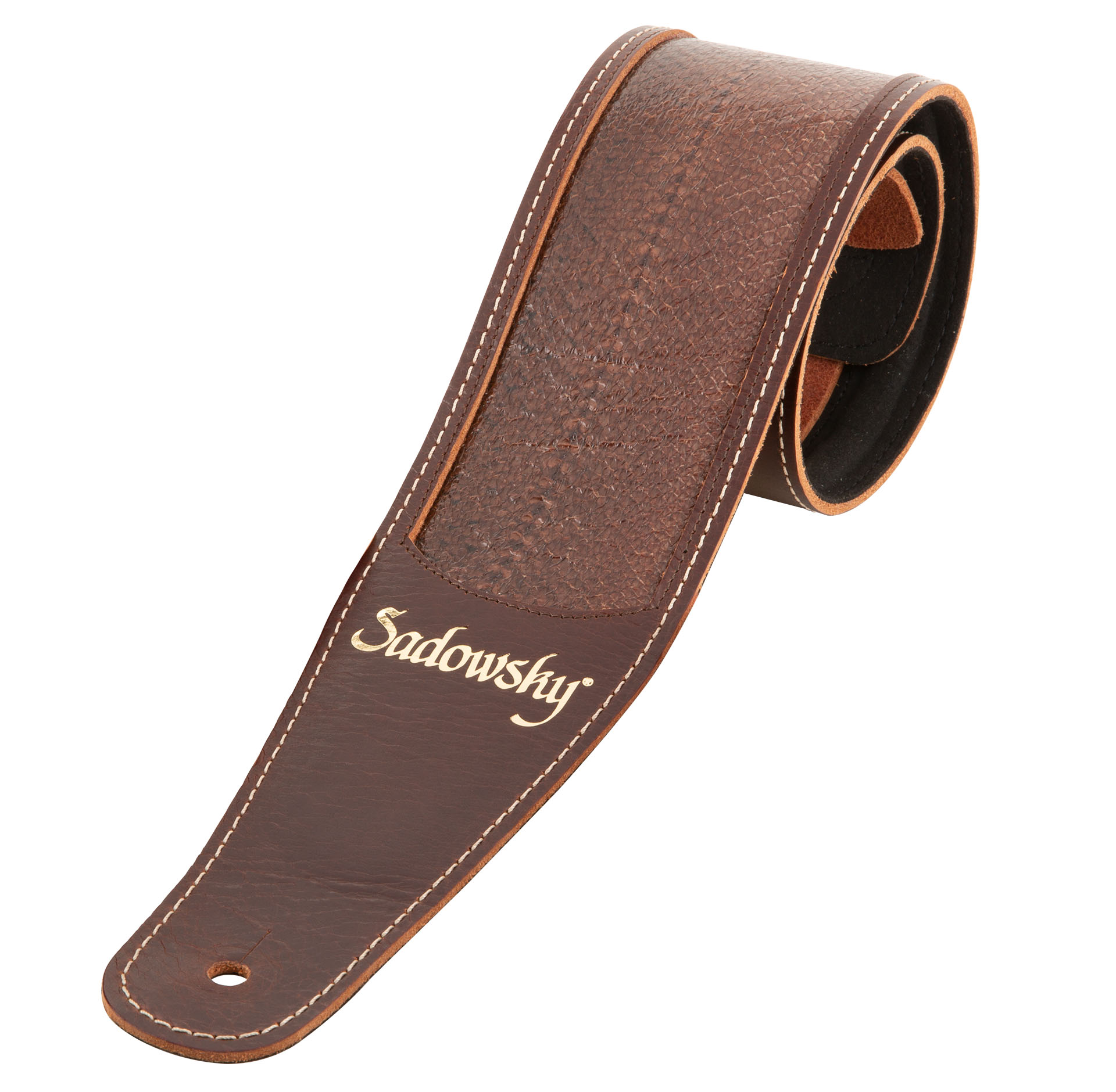 Sadowsky MasterBuilt Genuine Leather Bass Strap - Brown, Gold Embossing