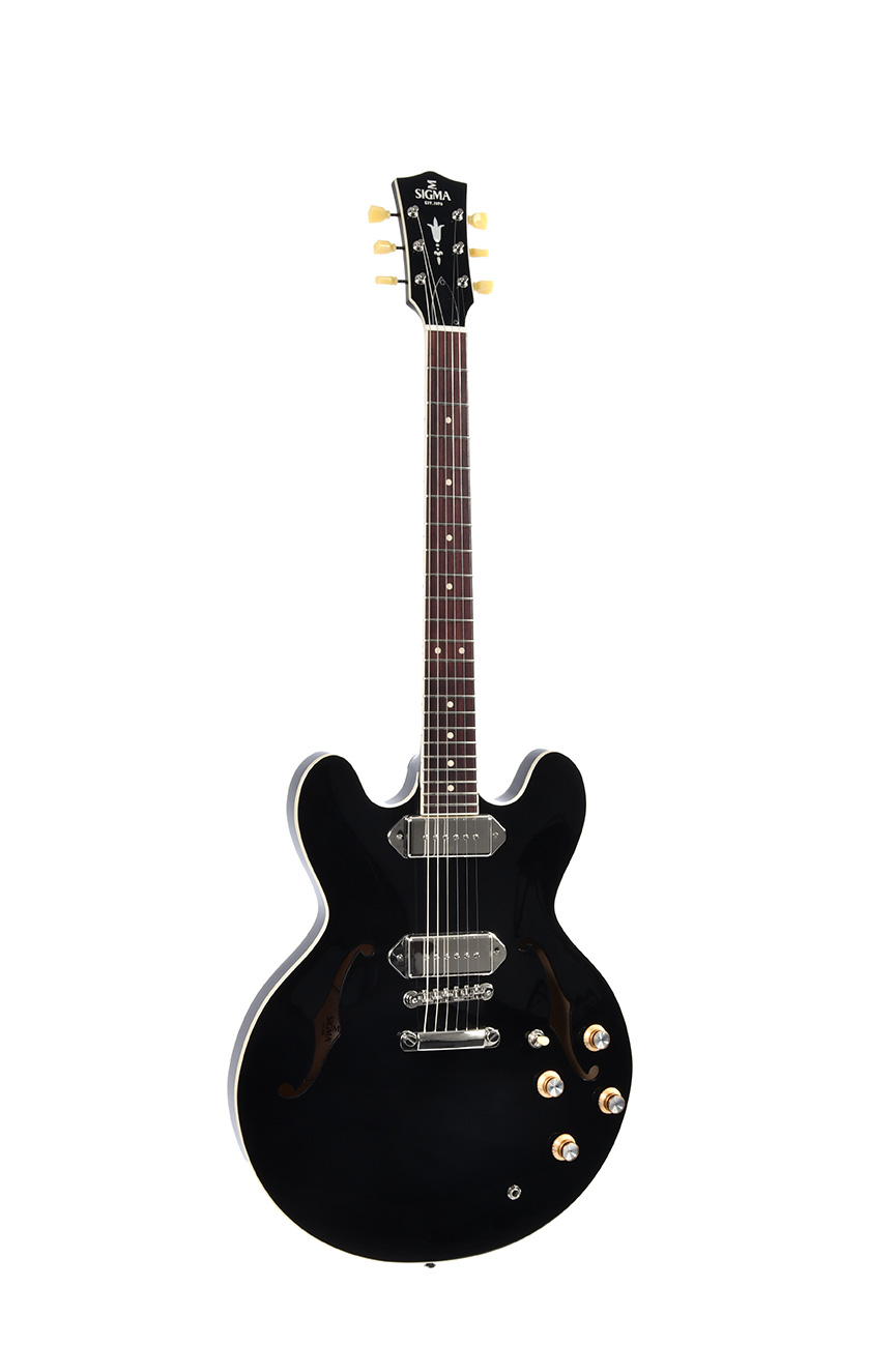 Sigma E-Gitarre HBA-102P-BK Semi-Hollow black inkl. Soft-Case