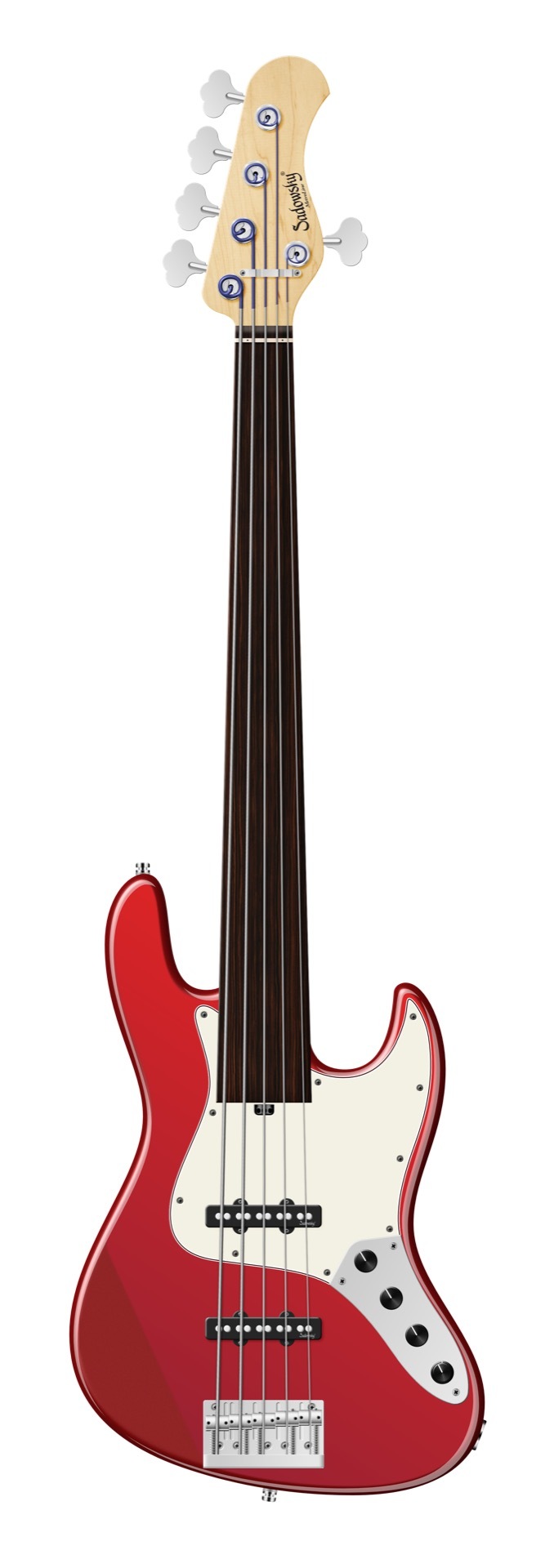 Sadowsky MetroLine 22-Fret Will Lee Artist Line Bass, Red Alder Body, Tigerstripe Ebony Fingerboard, 5-String, Fretless - Solid Candy Apple Red Metallic High Polish