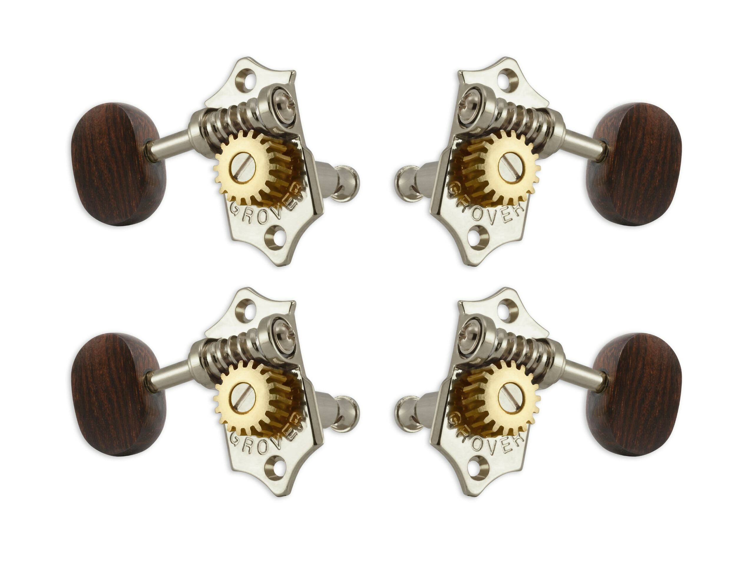 Grover U98-18NR Sta-Tite Geared Ukulele Pegs with Rosewood Button, 25.3 mm Post - 4 pcs. - Nickel