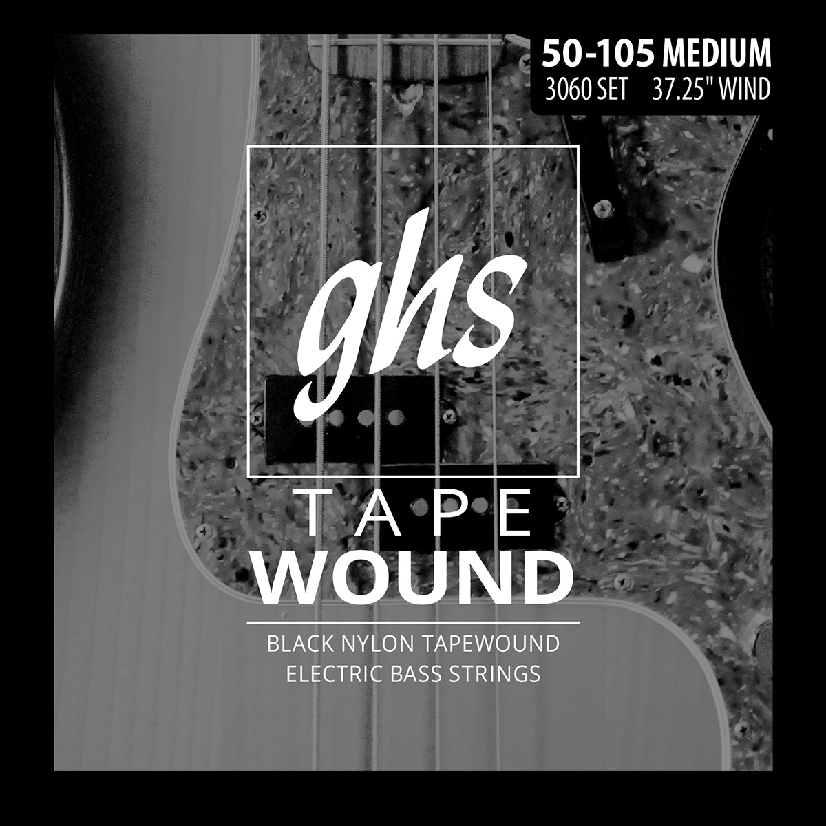 GHS 3060 Tape Wound - Electric Bass String Set, 4-String, Medium .050-105" - Black Nylon Tape Wound