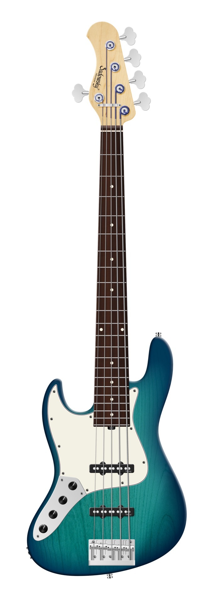 Sadowsky MetroLine 22-Fret Will Lee Artist Line Bass, Red Alder Body, Morado Fingerboard, 5-String, Lefthand - Bora Blue Burst Transparent Satin