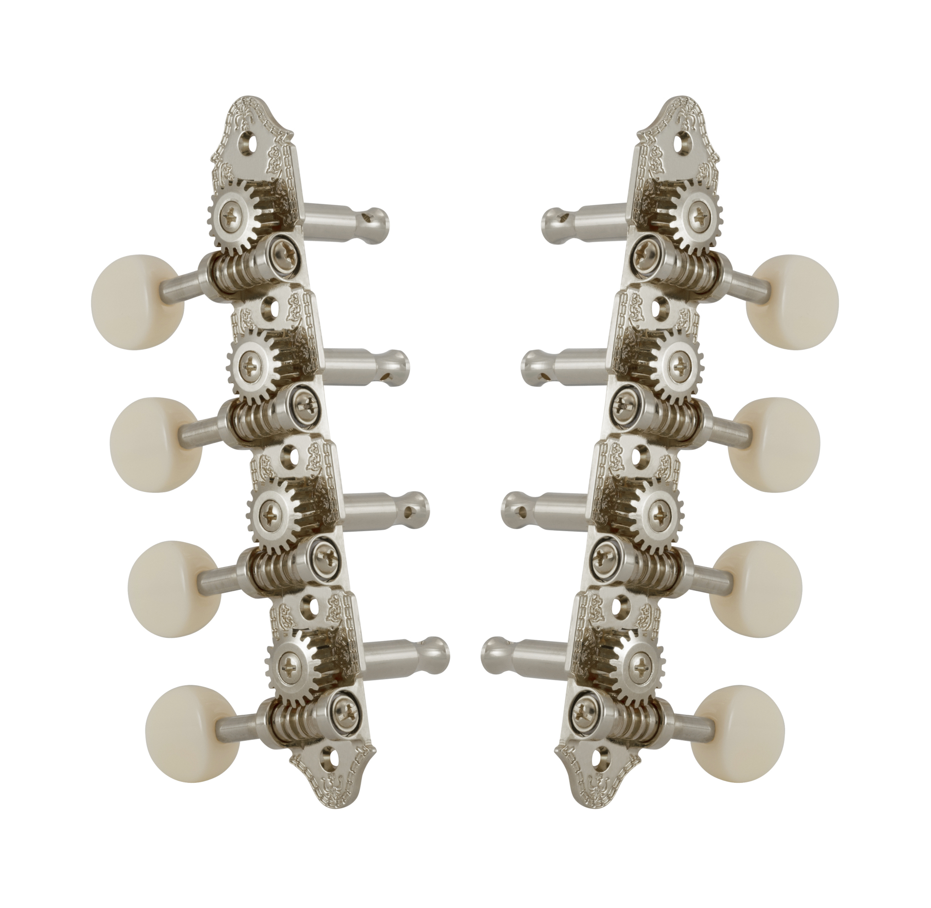 Grover 409VNW Professional Mandolin Vintage "A"-Style Machine Heads with White Button - Standard, 4 + 4 - Nickel