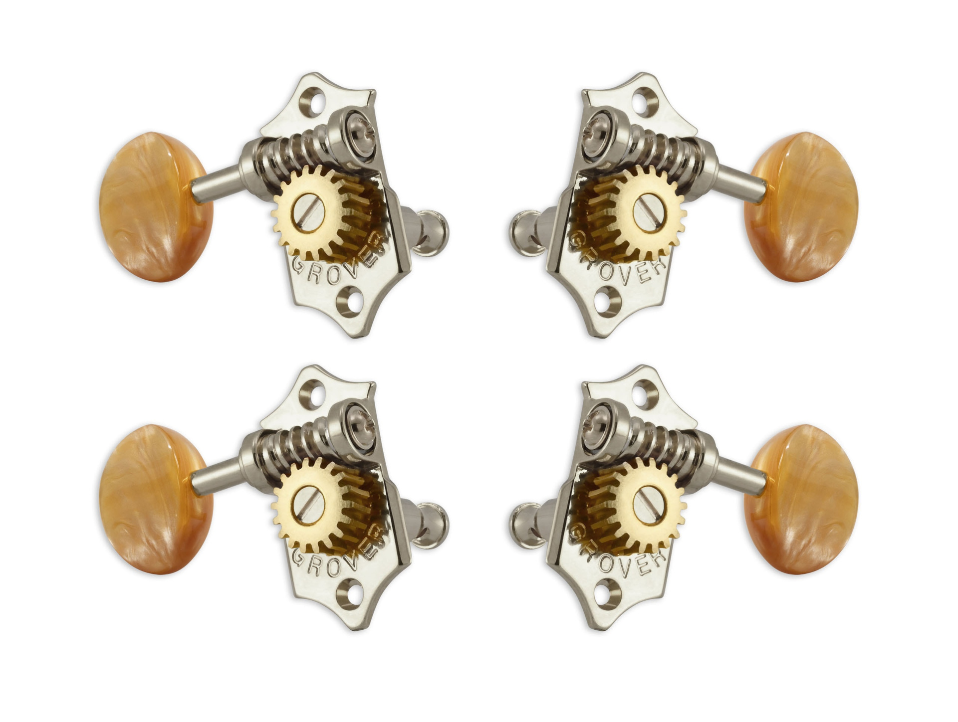 Grover U99-18NA Sta-Tite Geared Ukulele Pegs with Acrylic Amber Button, 21.3 mm Post - 4 pcs. - Nickel