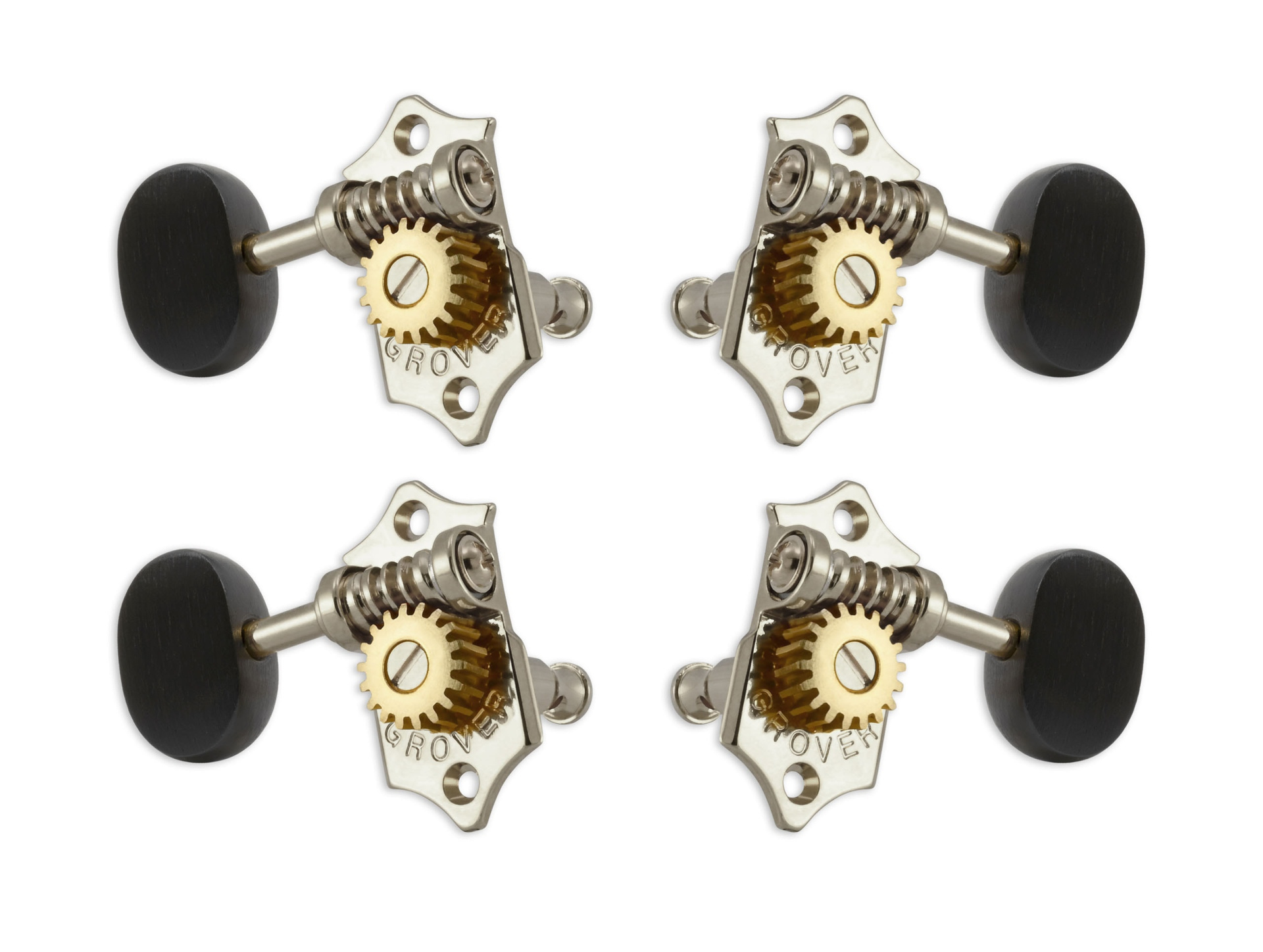 Grover U99-18NE Sta-Tite Geared Ukulele Pegs with Ebony Button, 21.3 mm Post - 4 pcs. - Nickel