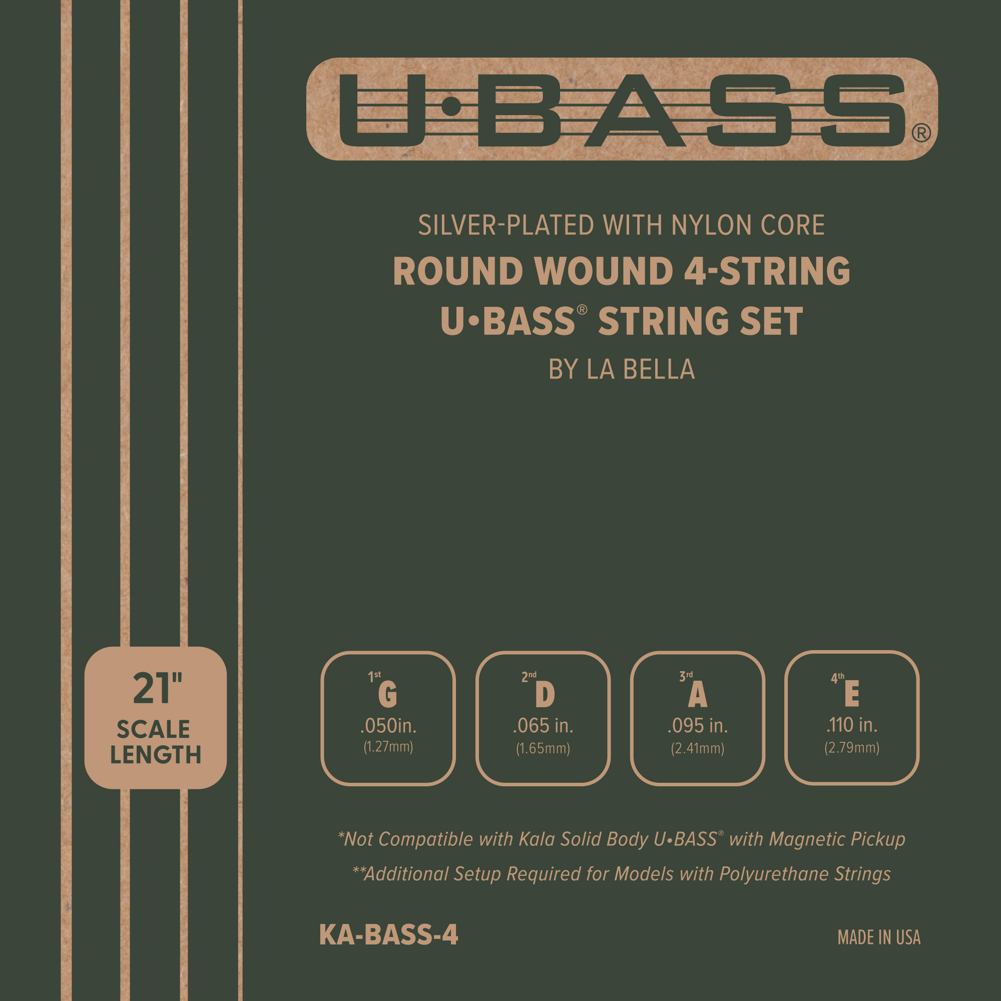 Kala U-Bass Metal Roundwound String Set, 4-String