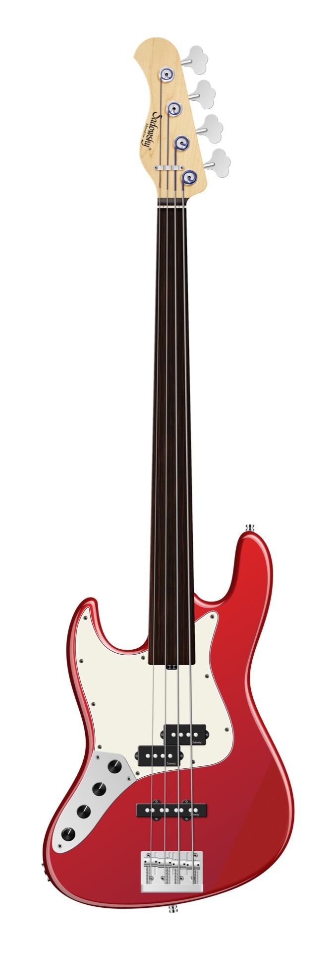 Sadowsky MetroLine 21-Fret Vintage P/J Bass, Swamp Ash Body, Tigerstripe Ebony Fingerboard, 4-String, Fretless, Lefthand - Solid Candy Apple Red Metallic High Polish