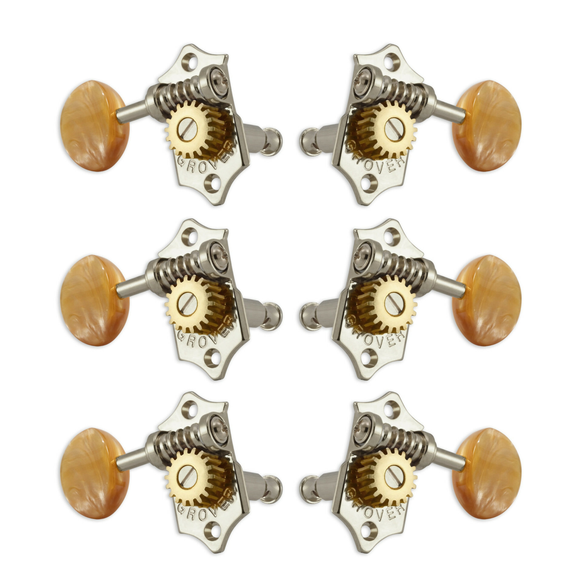 Grover V97-18NAA Original Sta-Tite Machine Head with Acrylic Amber Button and 18:1 Gear Ratio, Vertical - Guitar Machine Heads, 3 + 3 - Nickel