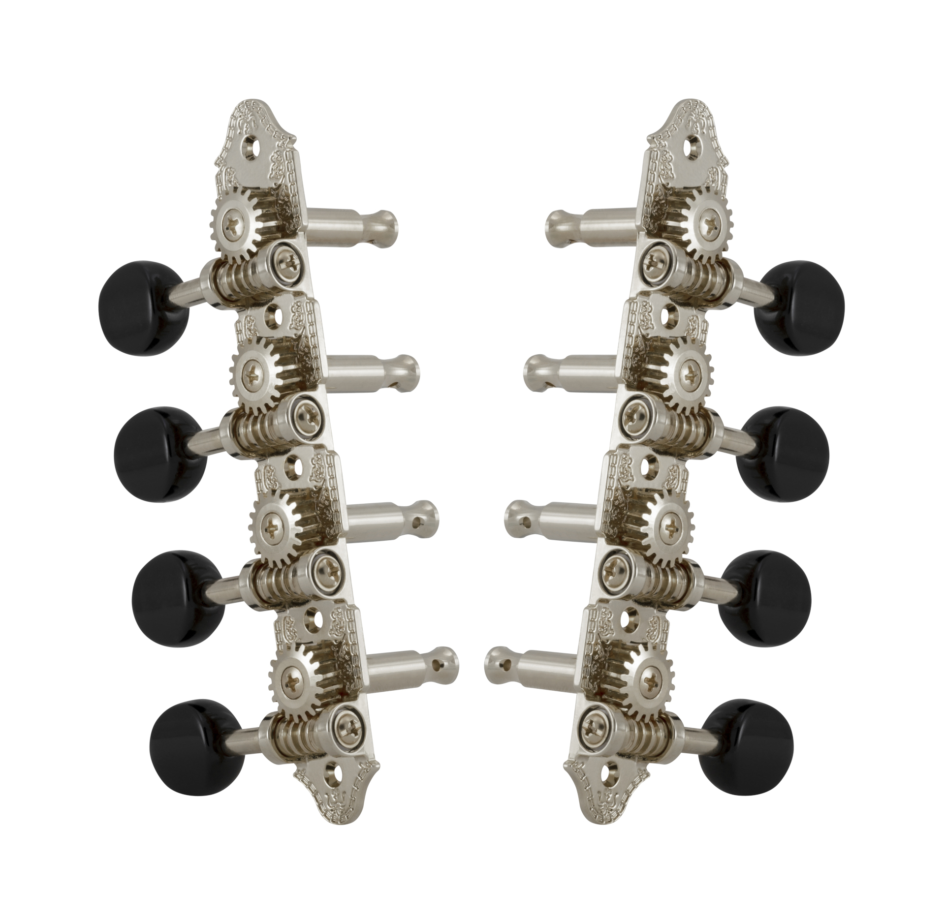 Grover 409VNB Professional Mandolin Vintage "A"-Style Machine Heads with Black Button - Standard, 4 + 4 - Nickel
