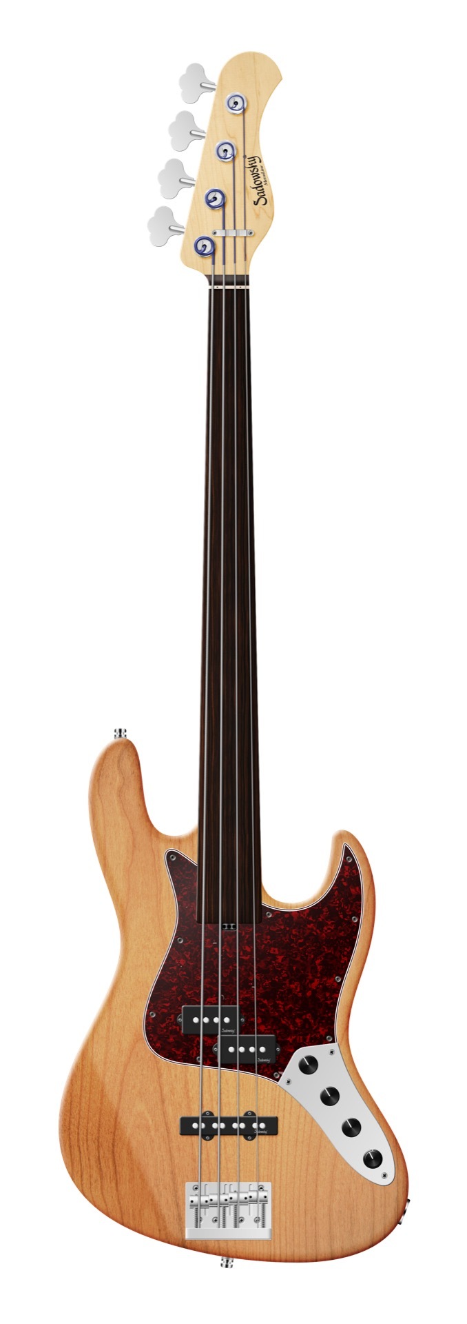 Sadowsky MetroLine 21-Fret Vintage P/J Bass, Red Alder Body, Tigerstripe Ebony Fingerboard, 4-String, Fretless - Natural Transparent Satin