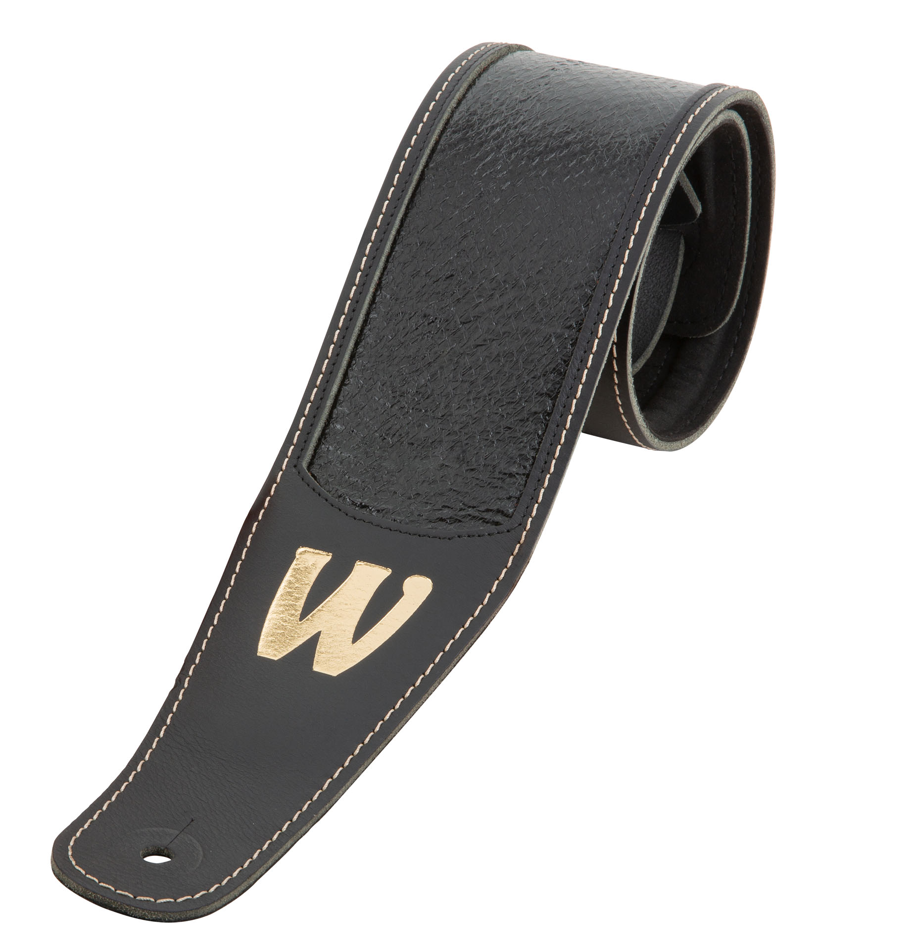 Warwick Masterbuilt Genuine Leather Bass Strap - Black, Gold Embossing