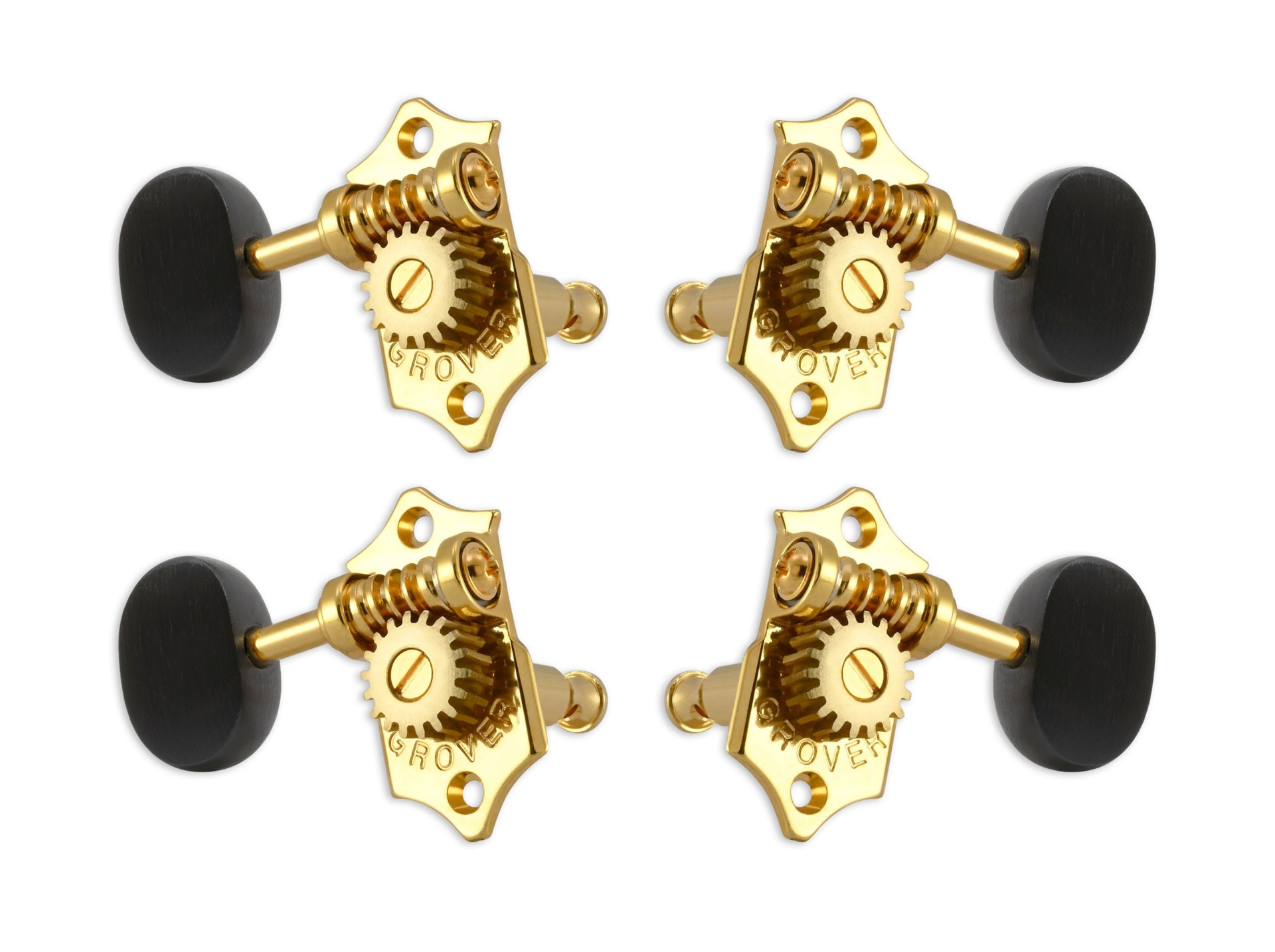 Grover U98-18GE Sta-Tite Geared Ukulele Pegs with Ebony Button, 25.3 mm Post - 4 pcs. - Gold