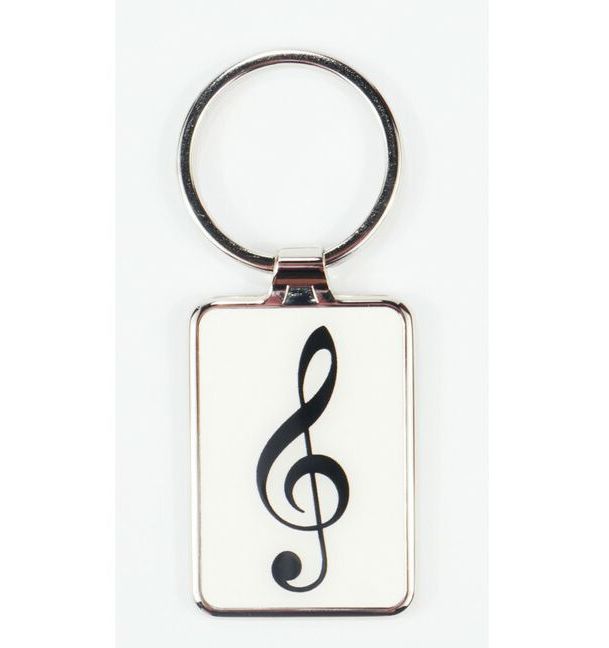 Schlüsselanhänger Violinschlüssel weiß/schwarz metall (UV Digitaldruck)