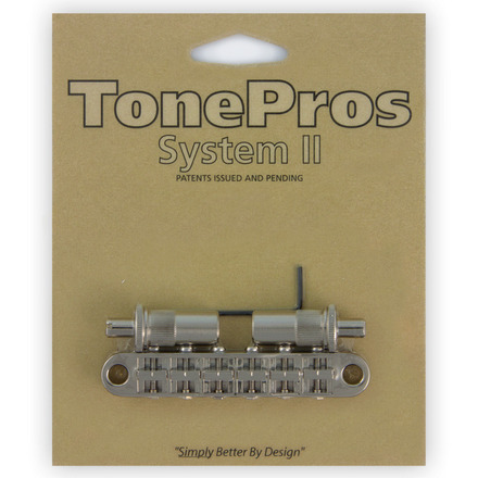 TonePros TPFA N - Metric Aluminum Tune-O-Matic Bridge with Bell Brass Saddles (Large Posts / Notched Saddles) - Nickel