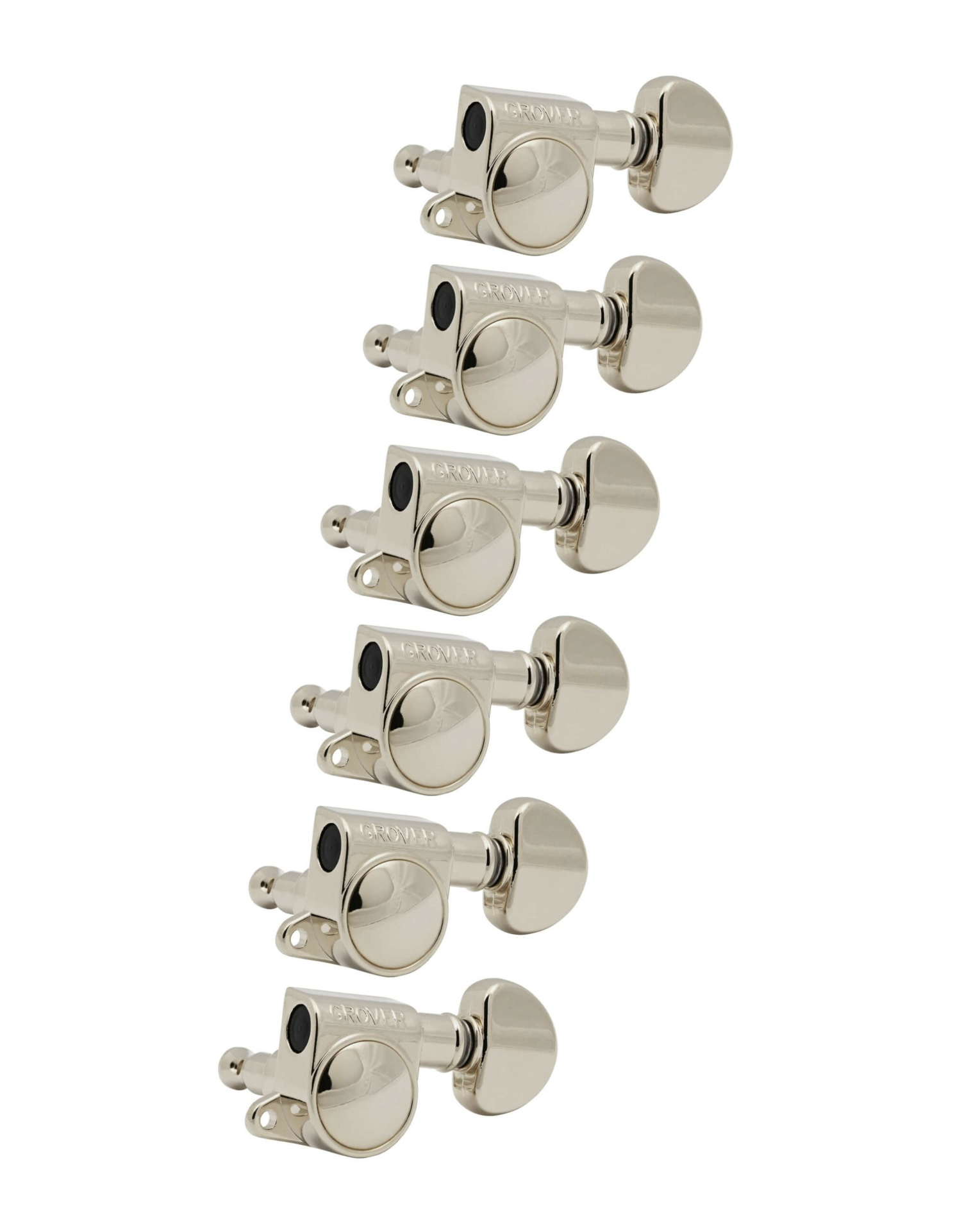 Grover 205-18N6 Mid-Size Rotomatics with Round Button - Guitar Machine Heads, 6-in-Line, Bass Side (Left) - Nickel