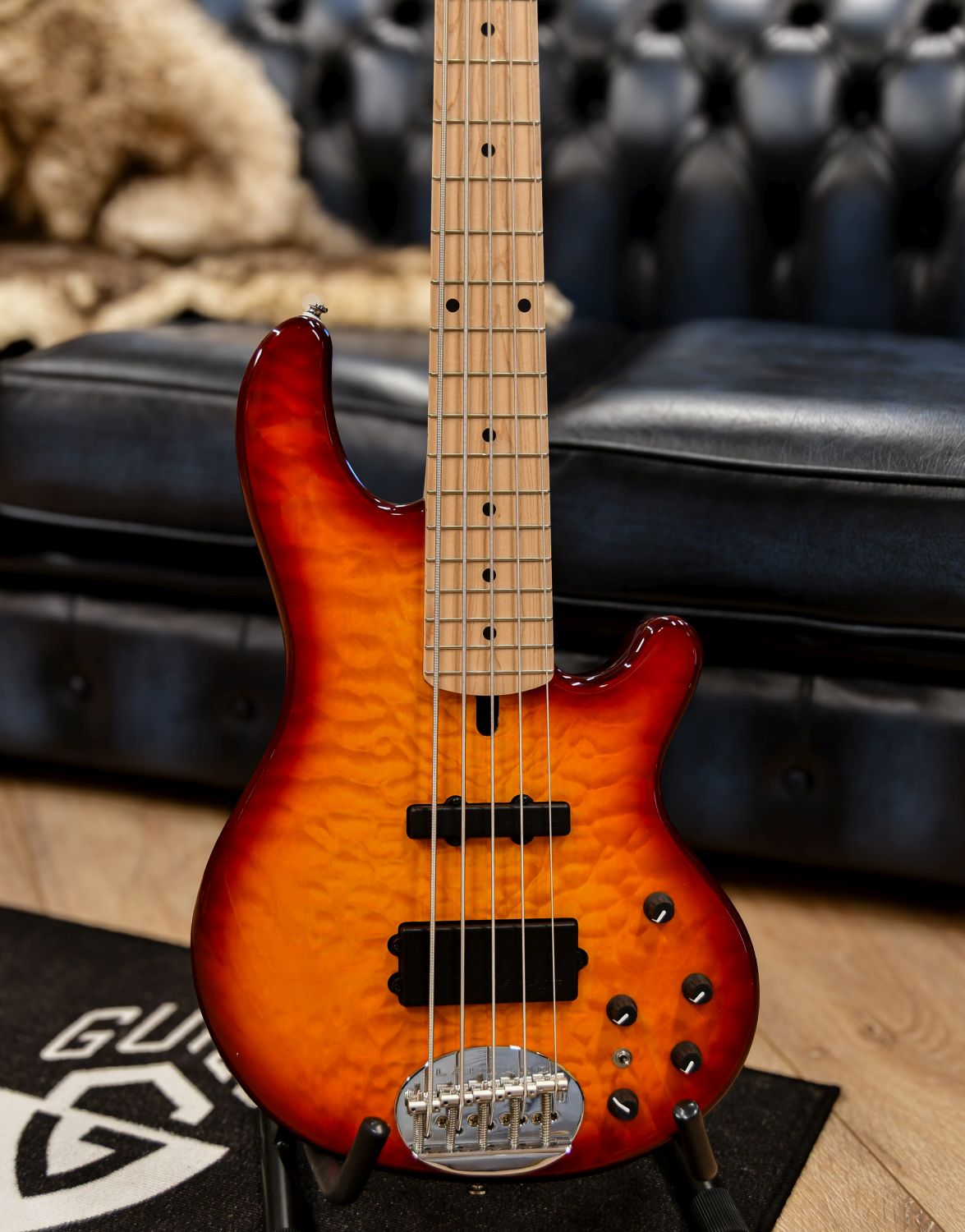 Lakland Skyline 55-02 Deluxe Bass, 5-String - Quilted Maple Top, Honey Burst Gloss